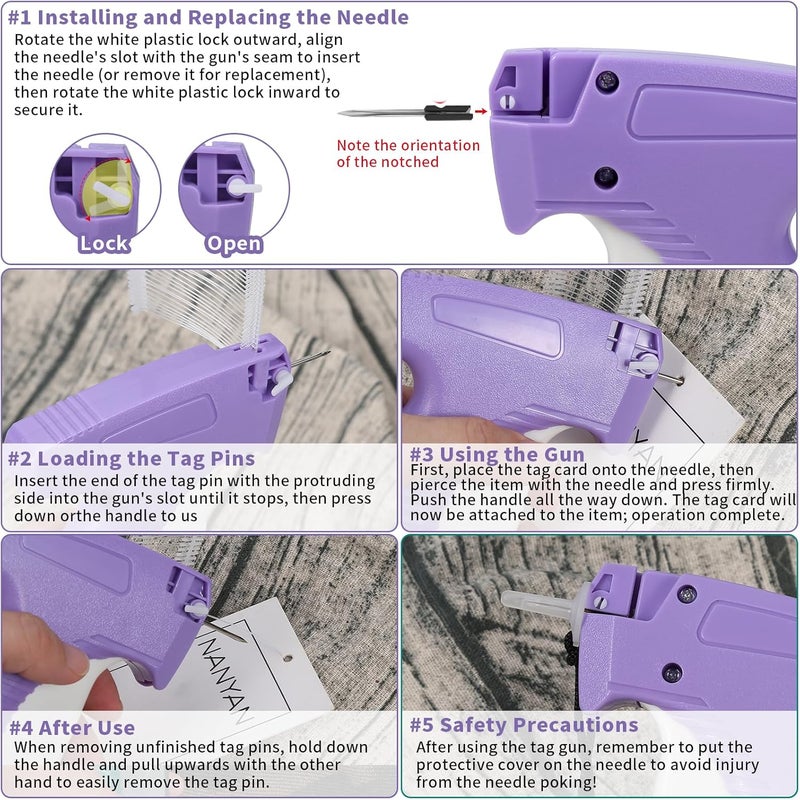 BLK8IGHT Tagging Gun for Clothing, Tag Attacher Gun Kit with 6 Needles, 1008pcs 2" Barbs Fasteners & 1 Hard Carrying Storage Case for Clothes Labeler （ Purple) - Image 5